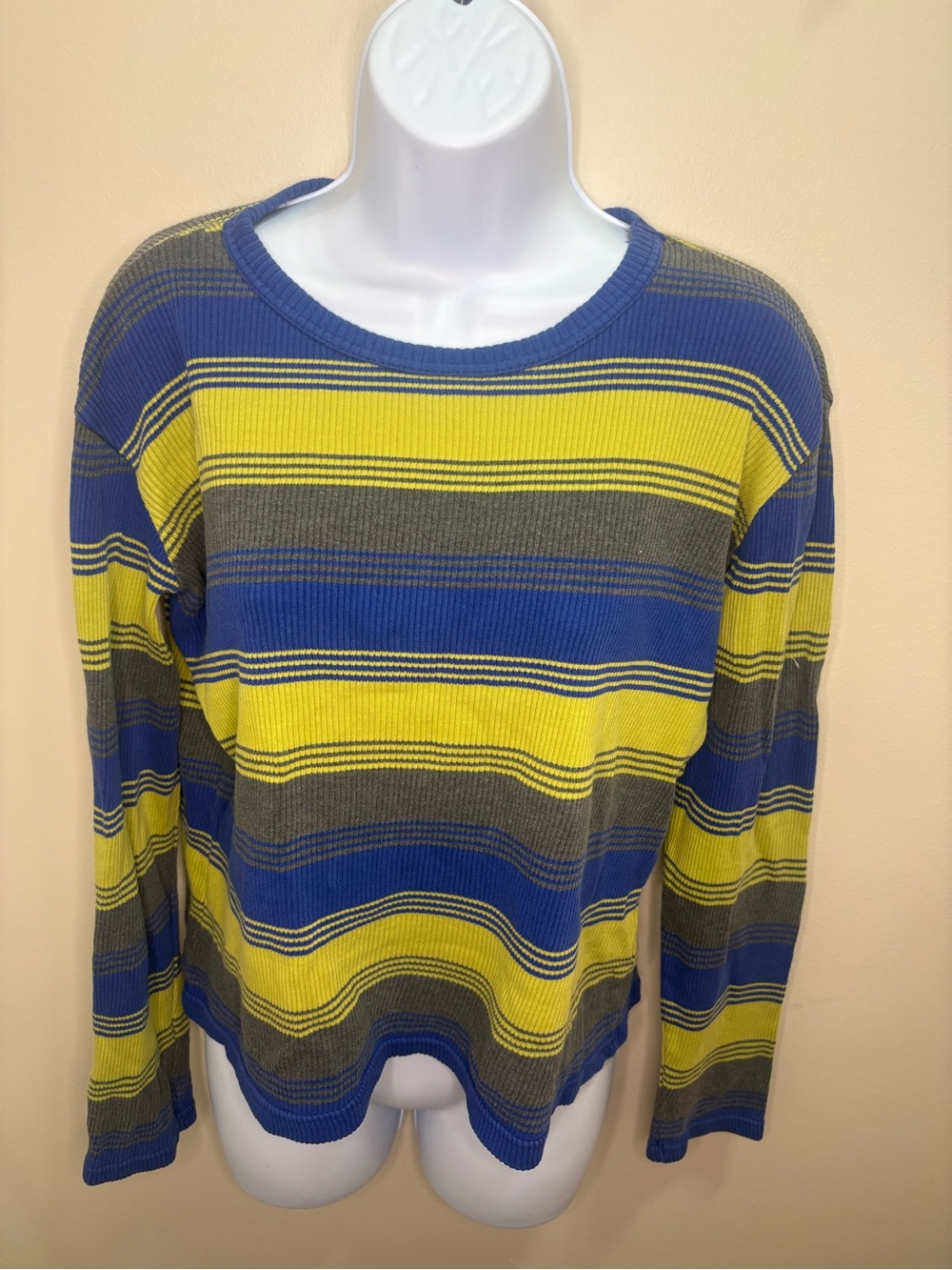 Vintage 90s GAP Striped Blue and Yellow ribbed Long sleeve Shirt.